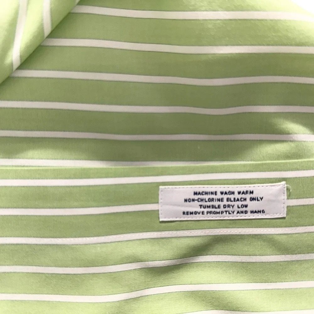 Brooks Brothers Dress Shirt Mens 17-34 Cotton Slim Fit Green & White Stripe - Picture 7 of 9